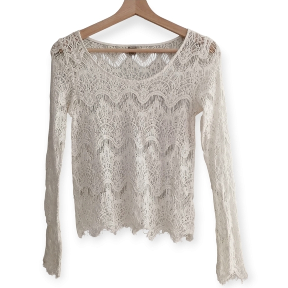Farm Rio Sheer Lace Long Sleeve Ivory Blouse P (00-0) - Picture 1 of 16